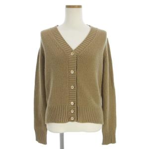 カーディガン 長袖 Vネック リブ カシミヤ混 無地 フロントボタン P25F88 ベージュ 40
