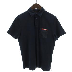 ポロシャツ カットソー 半袖 コットン ナイロン 切替 フロントボタン SJN139 紺 ネイビー S