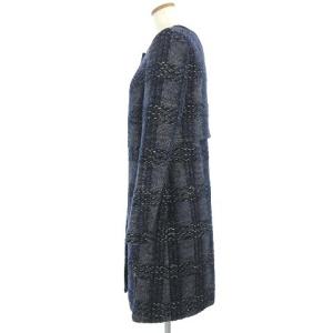 TORY BURCH ノーカラー コート ツイード 長袖 フロントスナップボタン ウール 紺 ネイビー 2 アウター