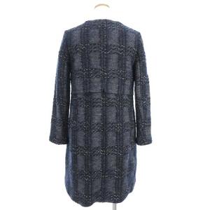 TORY BURCH ノーカラー コート ツイード 長袖 フロントスナップボタン ウール 紺 ネイビー 2 アウター