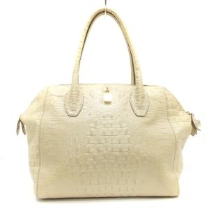 トートバッグ クロコ型押し カデナ付き レザー アイボリー