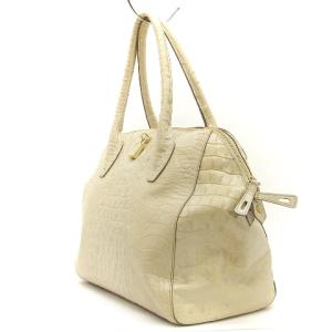 FURLA トートバッグ クロコ型押し カデナ付き レザー アイボリー