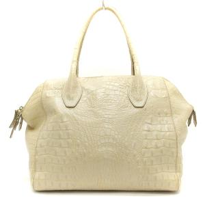 FURLA トートバッグ クロコ型押し カデナ付き レザー アイボリー