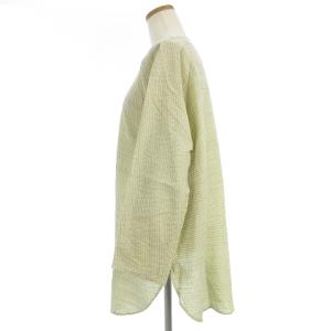 JURGEN LEHL 22年 シャツ ブラウス 長袖 丸首 コットンリネン チェック アイボリー M