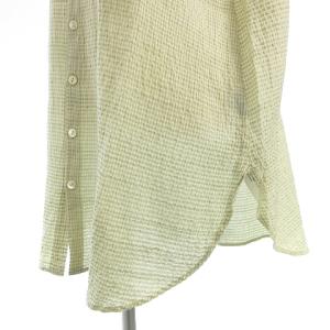 JURGEN LEHL 22年 シャツ ブラウス 長袖 丸首 コットンリネン チェック アイボリー M