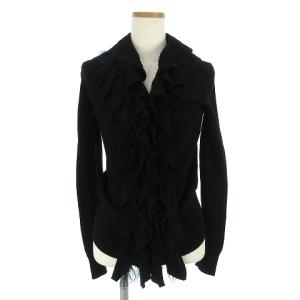 ニットカーディガン 長袖 フリル フロントフックボタン 黒 ブラック 42 AA