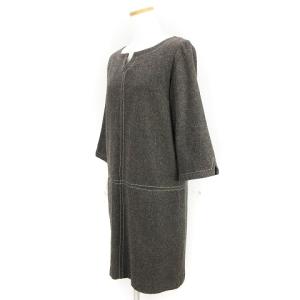 23区 ワンピース ひざ丈 七分袖 キーネック ウール チャコールグレー系 38