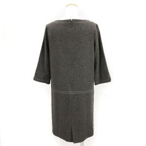 23区 ワンピース ひざ丈 七分袖 キーネック ウール チャコールグレー系 38