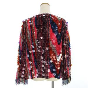 MISSONI 美品 カーディガン 長袖 スパンコール フリンジ 総柄 マルチカラー 46