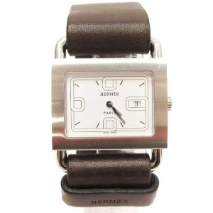 HERMES バレニア 腕時計 スクエア クオーツ デイト レザーベルト BA1.510 ブラウン 文字盤白