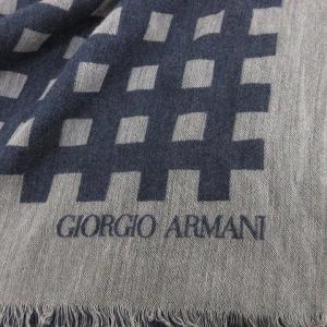 GIORGIO ARMANI マフラー シルク混 ウール 市松模様 紺 ネイビー グレー