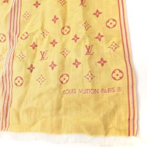 LOUIS VUITTON モノグラム ストール フリンジ シルク 総柄 黄 イエロー オレンジ 小物 AA