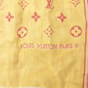 LOUIS VUITTON モノグラム ストール フリンジ シルク 総柄 黄 イエロー オレンジ 小物 AA