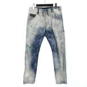 KROOLEY デニム ジョグジーンズ スウェット パンツ ダメージ加工 ストレッチ 青 ブルー 28