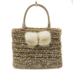 ハンドバッグ ワイヤー ミニ ファーリボン ベージュ 鞄