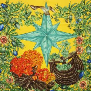 カレ90 PASSIFLORES パッションフラワー スカーフ シルク イエロー