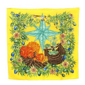 HERMES カレ90 PASSIFLORES パッションフラワー スカーフ シルク イエロー