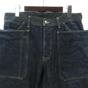 SASSAFRAS デニムフォールリーフパンツ コットン ステッチ ボタンフライ ロゴ ワッペン インディゴ L