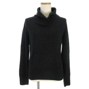 ニット セーター 長袖 ショールカラー ウール 無地 カンガルーポケット 黒 ブラック L