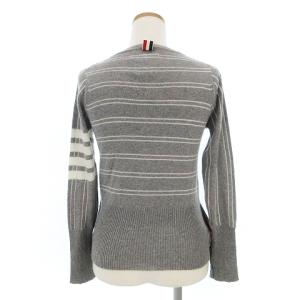 THOM BROWNE ニット セーター 長袖 Vネック ウール サイドボタン ボーダー グレー  1