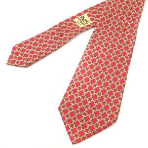 HERMES ネクタイ レギュラータイ シルク100％ チェーン柄 59 EA 赤系 レッド