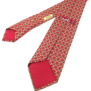 HERMES ネクタイ レギュラータイ シルク100％ チェーン柄 59 EA 赤系 レッド
