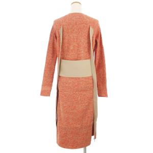 ADORE 19年製 メランジニットワンピース ロング 長袖 バックデザイン バイカラー サイドスリット 531-9274800 オレンジ