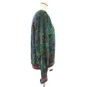 LEONARD FASHION カットソー 長袖 総柄 リボン プリント シルク混 緑 グリーン L