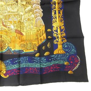 カレ90 スカーフ 大判 L ATLANTIDE アトランティス大陸 シルク 黒