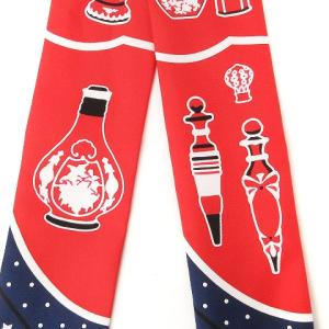 HERMES ツイリー スカーフ 香水瓶柄 シルク プリント レッド ネイビー