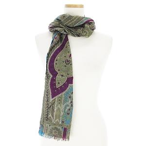 ETRO ストール スカーフ ペイズリー柄 カシミヤ混 カーキ