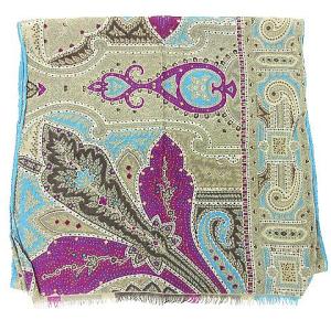 ETRO ストール スカーフ ペイズリー柄 カシミヤ混 カーキ