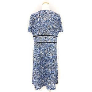 Leilian ワンピース 総柄 半袖 ひざ丈 Vネック レイヤード風 ブルー系 11