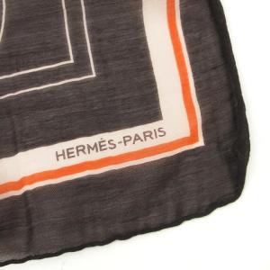 HERMES エクスリブリス スカーフ 長方形 馬車 シルク混 ブラウン