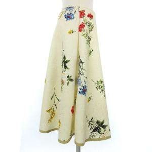 M'S GRACY 美品 近年 フレアスカート ひざ丈 花柄 刺繍 OK-017534 クリーム マルチカラー 40 M?L相当