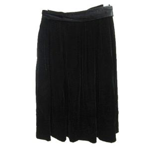 YVES SAINT LAURENT ヴィンテージ スカート ひざ丈 フレア ウエストリボン ベロア M 黒 ブラック
