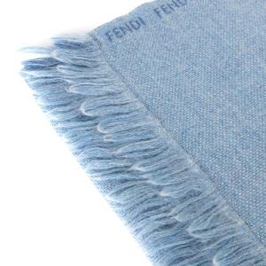 FENDI ストール フリンジ ロゴ 刺繍 ワンポイント 青 ブルー 小物 AA