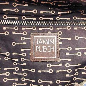 JAMIN PUECH トートバッグ 刺繍 型押し レザーコンビ A4対応 底鋲 ピンクベージュｘ黒