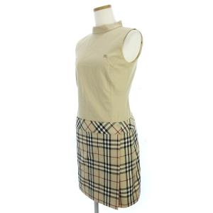 BURBERRY BLUE LABEL ワンピース ひざ丈 ノースリーブ ラップ風 ノバチェック FM597-131 ベージュ系 38