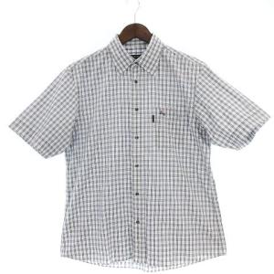 シャツ 半袖  レギュラーカラー チェック ワンポイント ロゴ コットン 白 ホワイト 3 SM0