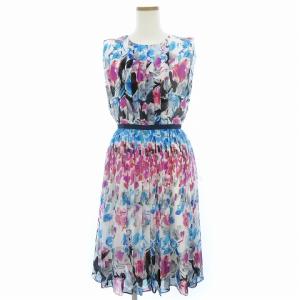 17SS ノースリーブ ワンピース ひざ丈 総柄 シフォン マルチカラー 1