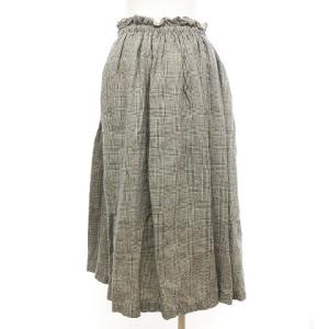 nest Robe リネン ロングスカート ギャザー チェック柄 ブラック ブラウン