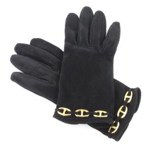 スエードグローブ 手袋 シェーヌダンクル ゴールド金具 レザー ブラック