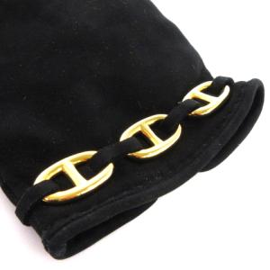 HERMES スエードグローブ 手袋 シェーヌダンクル ゴールド金具 レザー ブラック