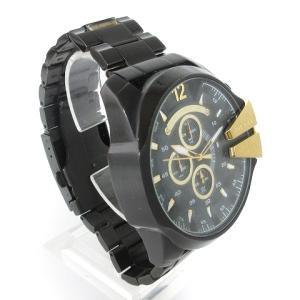 DIESEL MEGA CHIEF 腕時計 アナログ クロノグラフ ビックフェイス DZ-4338 黒 ブラック ゴールドカラーウォッチ