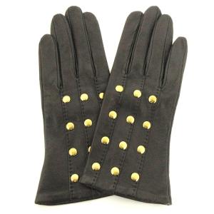 希少 レザーグローブ 手袋 セリエボタン ゴールド金具 黒 ブラック 7.5 AA