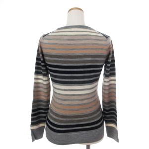 JOHN SMEDLEY 美品 ニット セーター 長袖 ボーダー ウール 紺 ネイビー グレー アイボリー S ECS