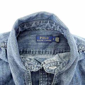 POLO RALPH LAUREN デニムシャツ 長袖 リボンタイ ブラウス 0 XS 青 ブルー