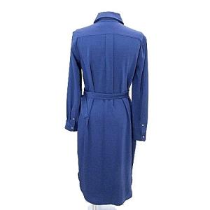 POLO RALPH LAUREN 近年モデル 美品 シャツワンピース 長袖 ひざ丈 ウエストベルト 2 M 紺 ネイビー