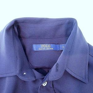 POLO RALPH LAUREN 近年モデル 美品 シャツワンピース 長袖 ひざ丈 ウエストベルト 2 M 紺 ネイビー